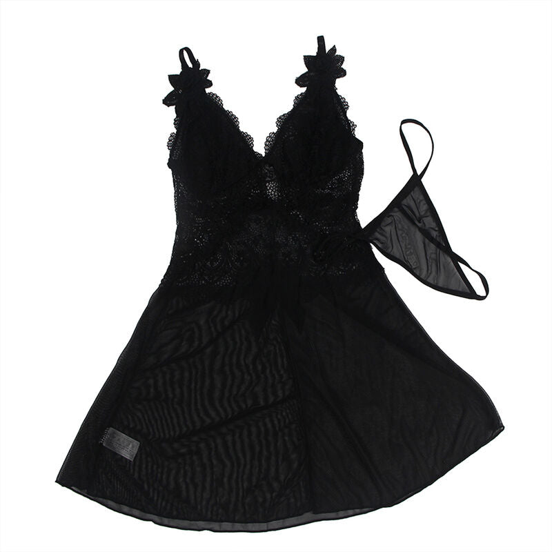 SUBBLIME - BABYDOLL TELA DE TUL DETALLE ENCAJE Y FLOR NEGRO