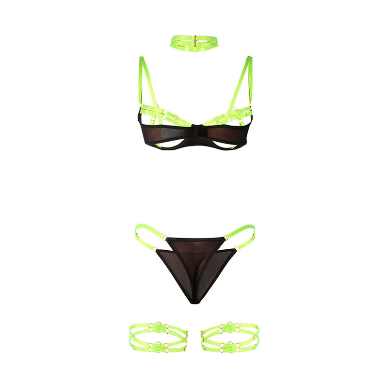 SUBBLIME - 955281 SET SUJETADOR CON COLLAR Y DETALLES PARA PIERNAS VERDE FLUORESCENTE